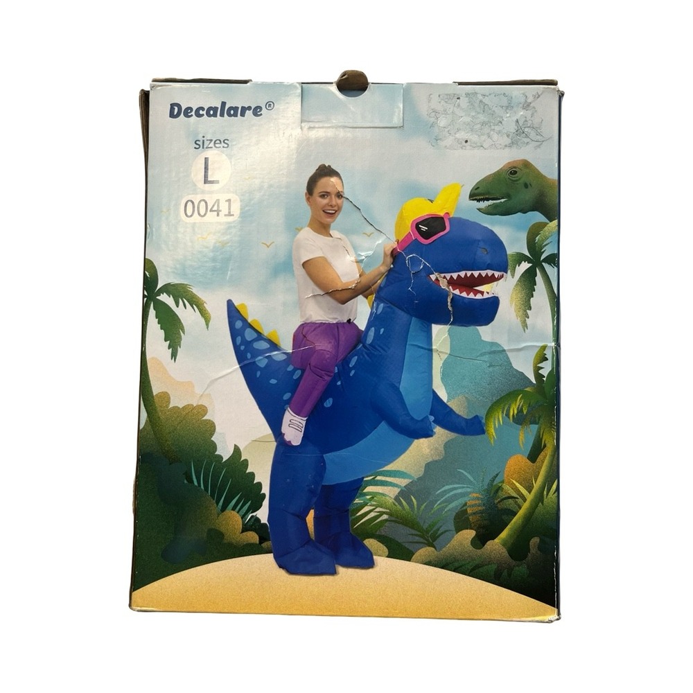 Decalare Inflatable Blue Dinosaur Costume T-Rex Ride On Blow Up Adult Size L NEW